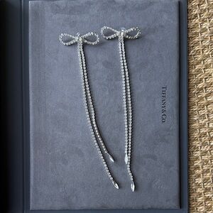 Silver Bow Drop Earrings